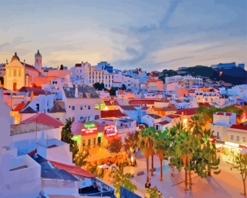 Albufeira City At Night Diamond Painting