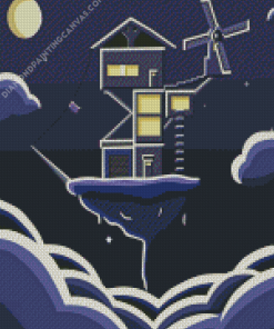 Flying House Illustration Diamond Painting