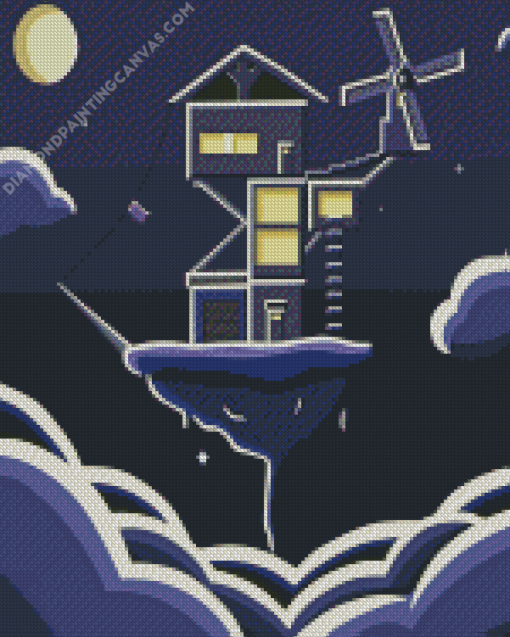 Flying House Illustration Diamond Painting