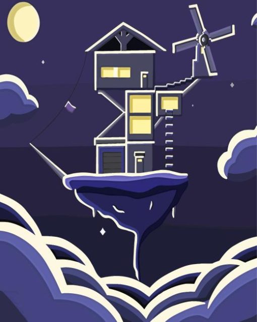 Flying House Illustration Diamond Painting