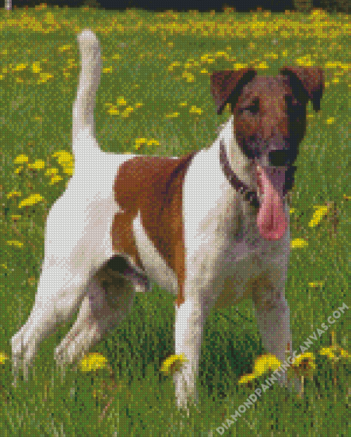 Fox Terrier With Yellow Flowers Diamond Painting