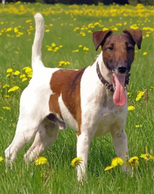 Fox Terrier With Yellow Flowers Diamond Painting