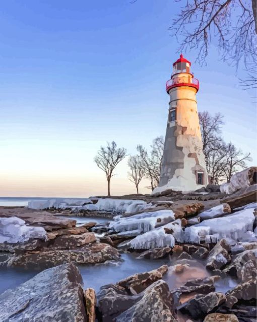 Marblehead Lighthouse Winter Diamond Painting