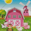 Pink Barn And Animals Diamond Painting