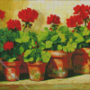 Red Geranium Plant Pots Diamond Painting