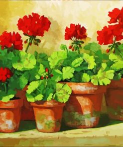 Red Geranium Plant Pots Diamond Painting