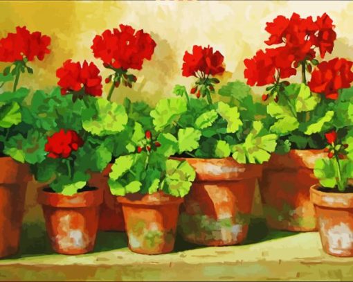 Red Geranium Plant Pots Diamond Painting