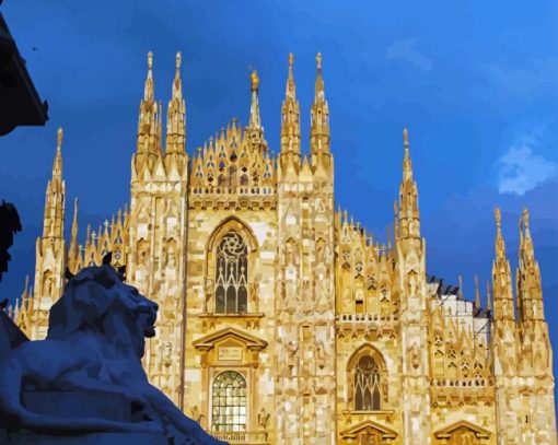 Duomo Di Milano With Lion Statue View Diamond Painting