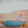 Baby Girls At Beach On Boat Diamond Painting