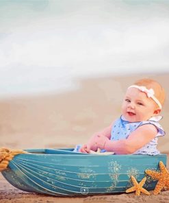 Baby Girls At Beach On Boat Diamond Painting