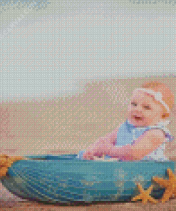 Baby Girls At Beach On Boat Diamond Painting