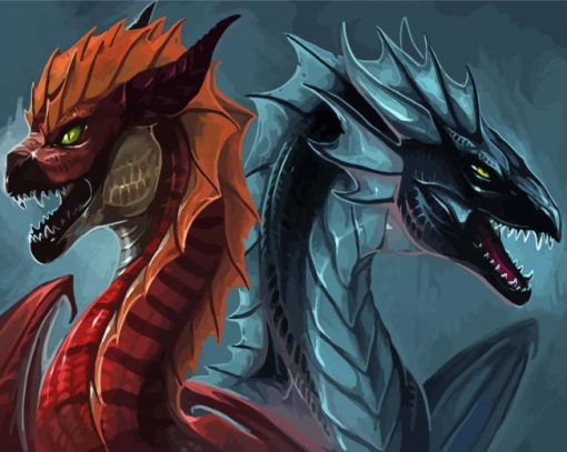 Black And Red Dragons Diamond Painting