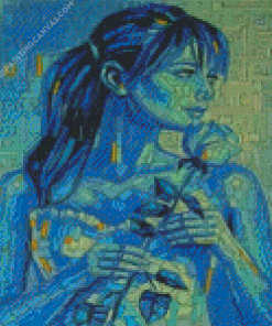 Bue Woman And Rose Diamond Painting