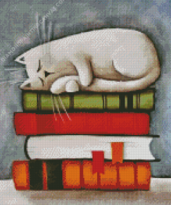 Cat On Books Diamond Painting