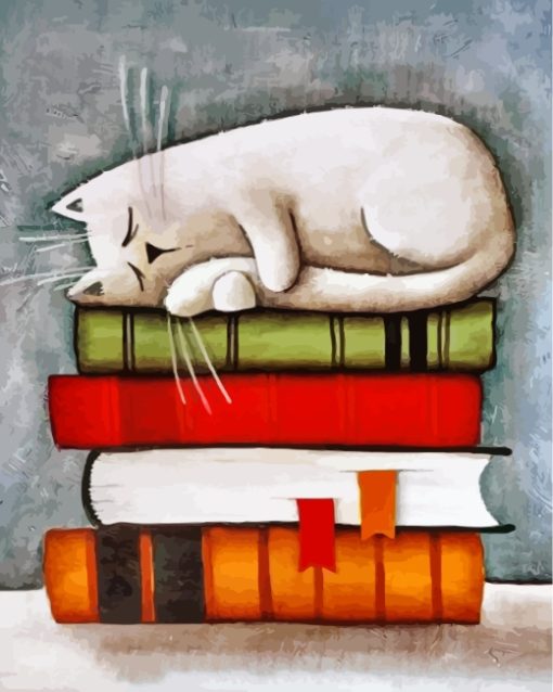 Cat On Books Diamond Painting