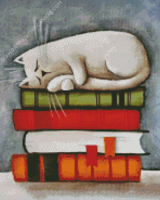 Cat On Books Diamond Painting