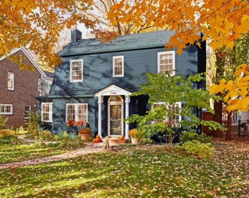 Fall Colonial House Diamond Painting