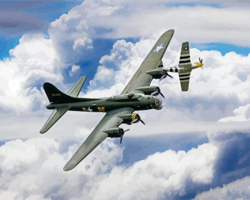 Flying Sally B17 And P51 Mustang Diamond Painting