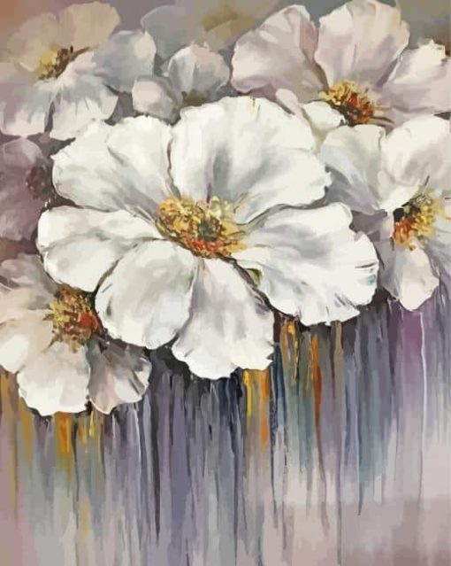 Gold And White Flowers Art Diamond Painting