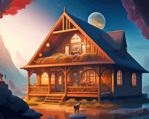 Moonlight Cabin Diamond Painting