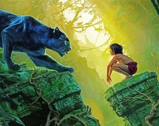 Mowgli And Bagheera Movie Diamond Painting