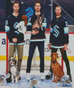 Seattle Kraken Players And Dogs Diamond Painting