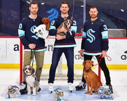 Seattle Kraken Players And Dogs Diamond Painting