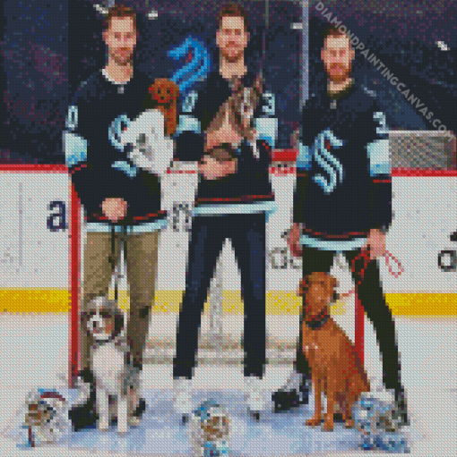 Seattle Kraken Players And Dogs Diamond Painting