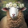 Sheep And Flowers Crown Diamond Painting