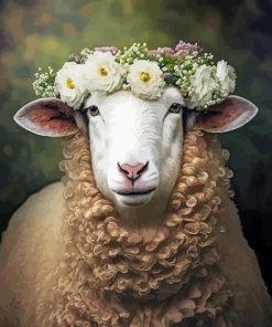 Sheep And Flowers Crown Diamond Painting