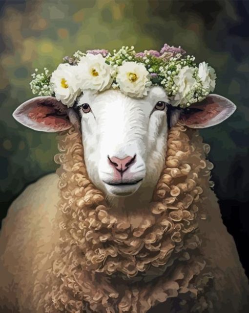 Sheep And Flowers Crown Diamond Painting