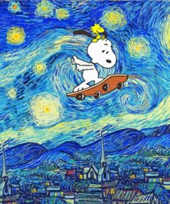 Snoopy Skating Starry Night Diamond Painting