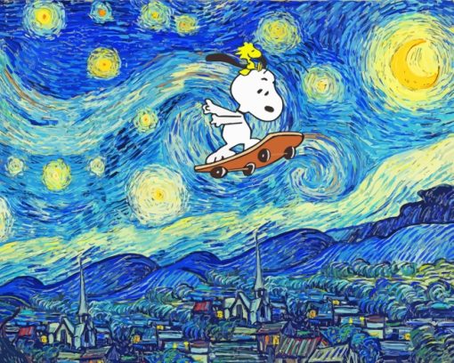 Snoopy Skating Starry Night Diamond Painting