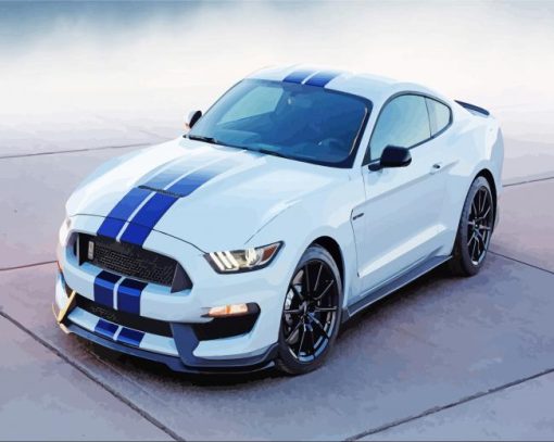 White And Blue Mustang Diamond Painting