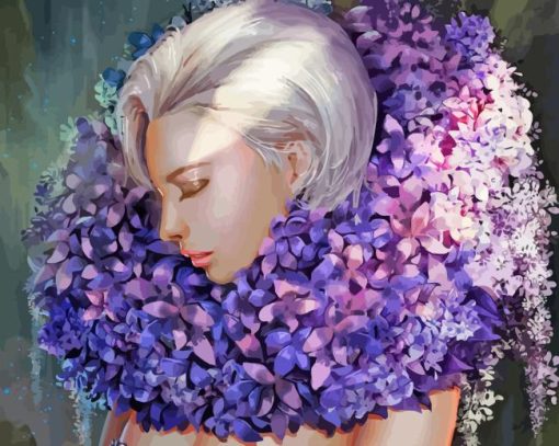 Woman And Lilacs Diamond Painting