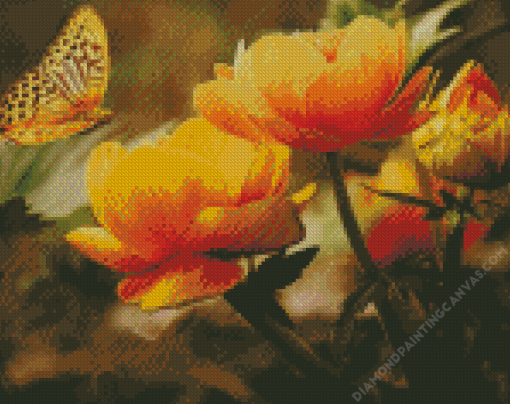 Yellow Butterfly On Flowers Diamond Painting