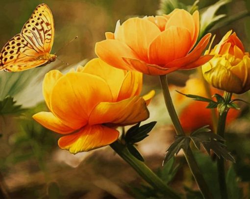 Yellow Butterfly On Flowers Diamond Painting