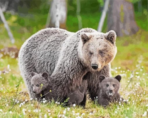 Aesthetic Mama Bear And Cubs Diamond Painting