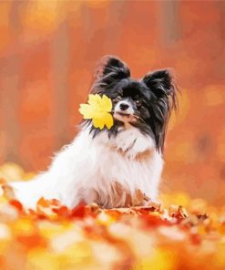 Autumn Papillon Dog Diamond Painting