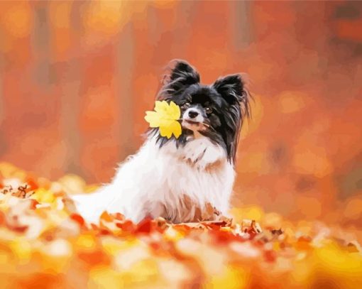 Autumn Papillon Dog Diamond Painting