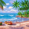 Beach Coconut Trees Fishing Boat Diamond Painting