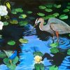 Blue Heron In A Swamp With Lilies Diamond Painting