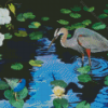 Blue Heron In A Swamp With Lilies Diamond Painting