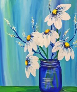 Daisies In Blue Jar Diamond Painting