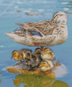 Duck With Its Baby Ducklings Diamond Painting