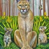 Florida Panther And Cubs Art Diamond Painting