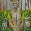 Florida Panther And Cubs Art Diamond Painting