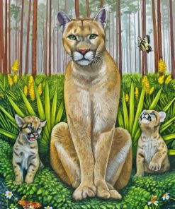 Florida Panther And Cubs Art Diamond Painting