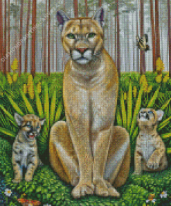 Florida Panther And Cubs Art Diamond Painting