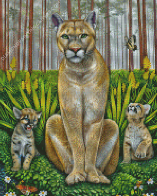 Florida Panther And Cubs Art Diamond Painting